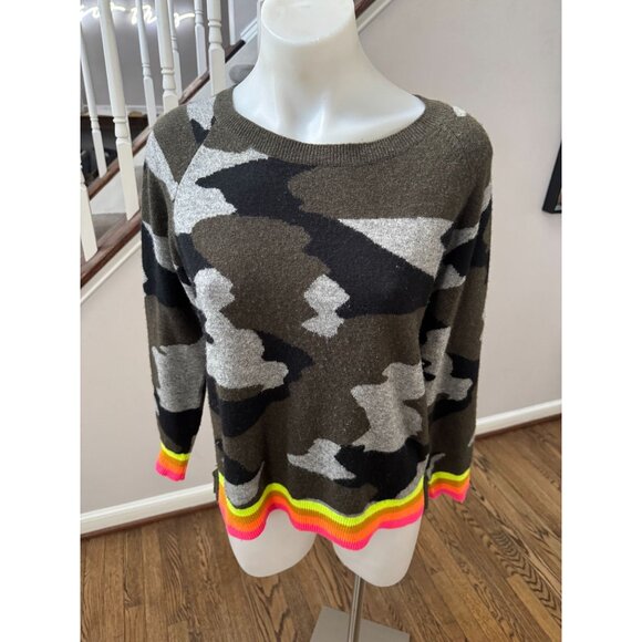BRODIE CASHMERE Camouflage Cashmere Sweater Neon Stripe Size Small - Picture 1 of 2